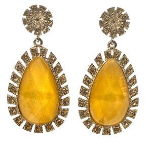 Vintage Rhinestone Teardrop Chandelier Earrings Yellow Cabochon